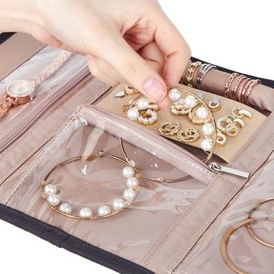 Foldable Jewellery Storage Bag Book Design Soft Jewelry Organizer Portable with Zipper Jewelry Case for Rings/Necklace/Earrings