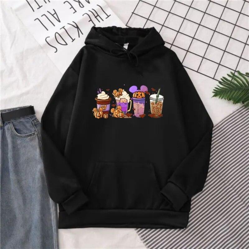 Осенние толстовки со льдом, кофе, тыквой, специями, латте, эстетичная зимняя одежда на Хэллоуин, толстовка WoUnisex, топы в стиле Харадзюку с длинными рукавами L