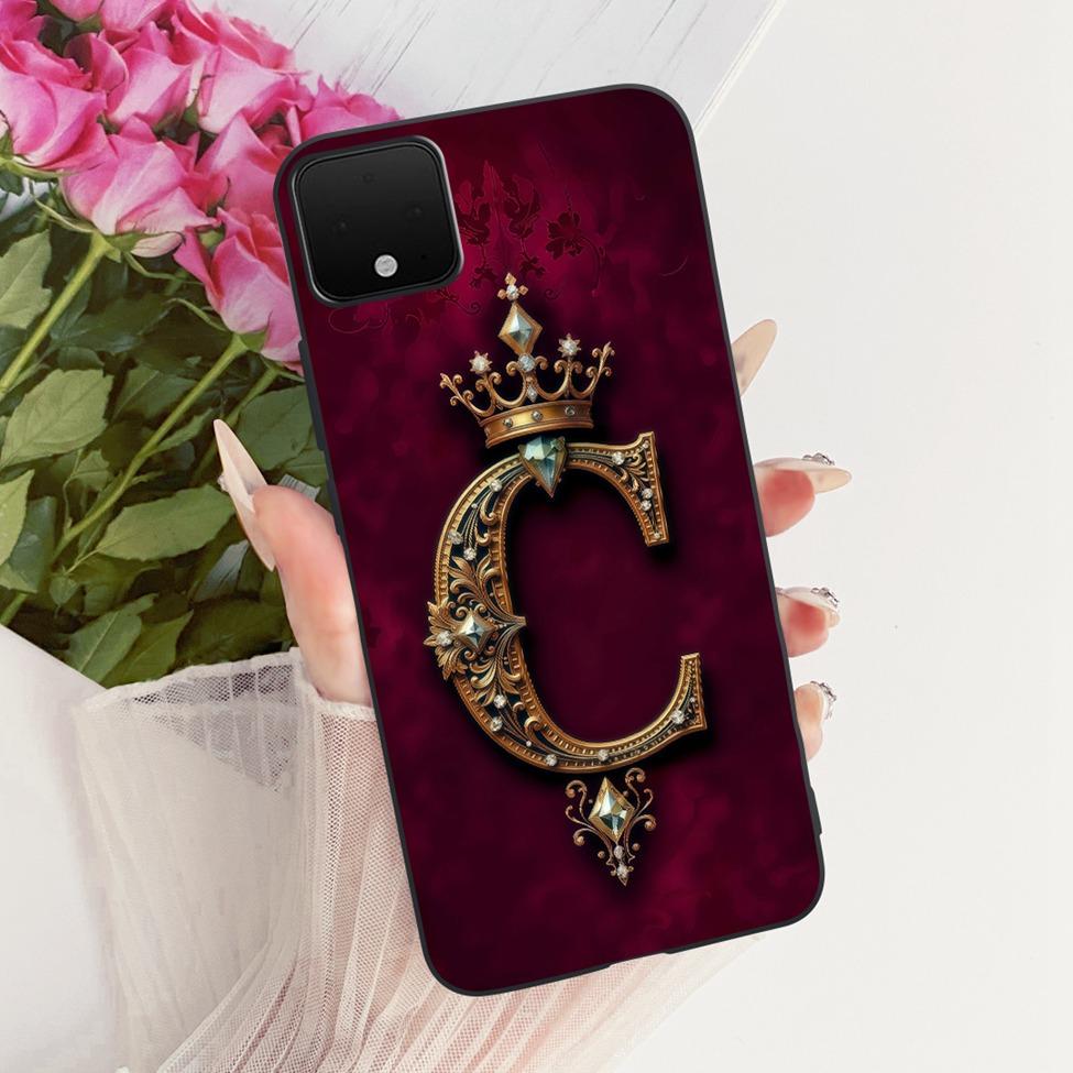 For Google Pixel XL4 Case Silicone Luxury Crown A-Z Letters 2D Flat Pattern Soft Casing For Google Pixel 4 XL G020 G020P Cover