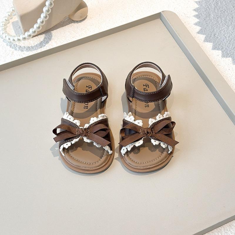 New Spring and Summer Korean-style Girls Sandals, Bow Lace Fringe Flat Princess Shoes for Kids