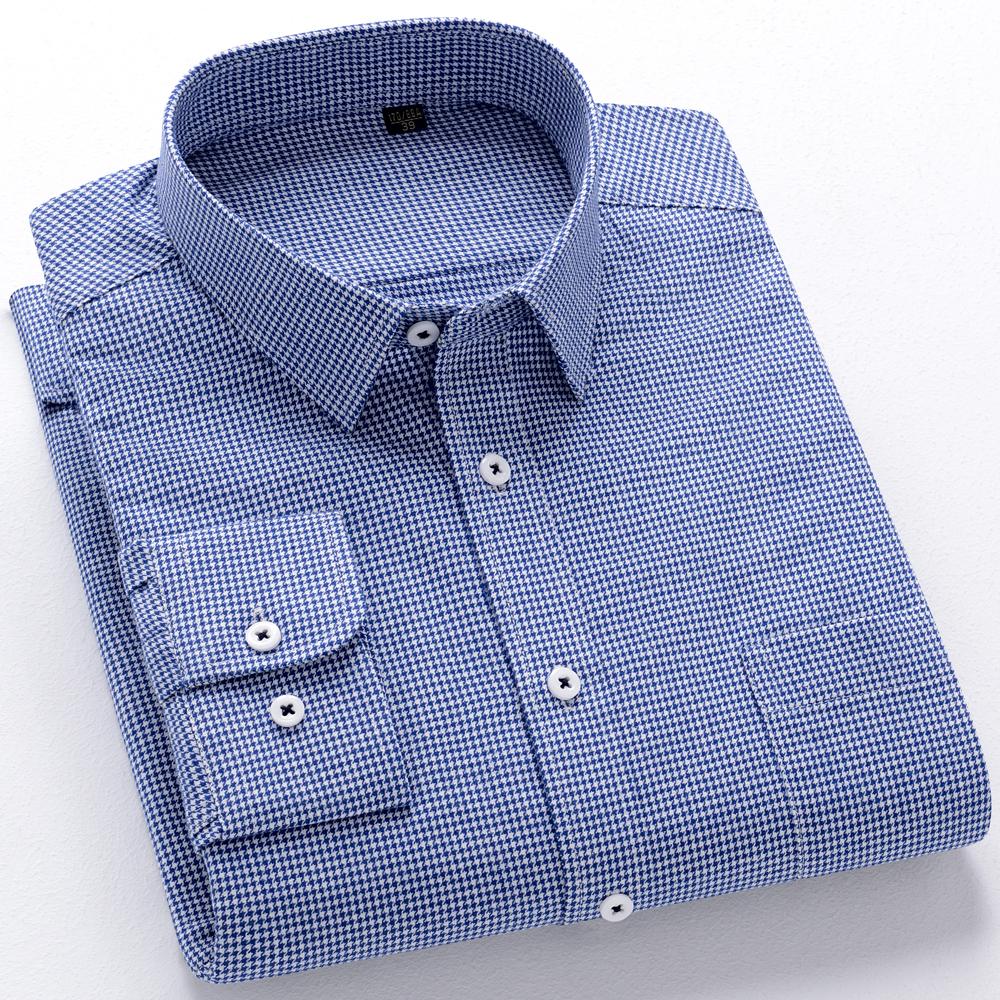Men's Plaid Long Sleeve 100% Cotton Flannel Shirt with Chest Pocket, Autumn Winter Comfortable Casual Button Down Shirts