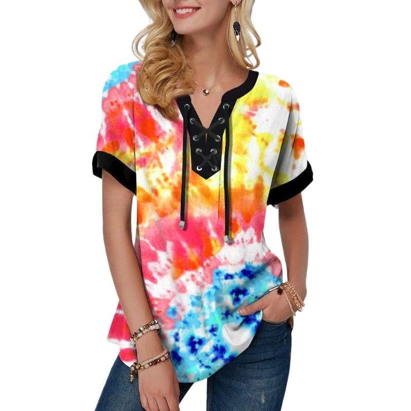 

IHUASU Летний женский свободный топ с принтом и галстуком XXXXXL жёлтый/красный