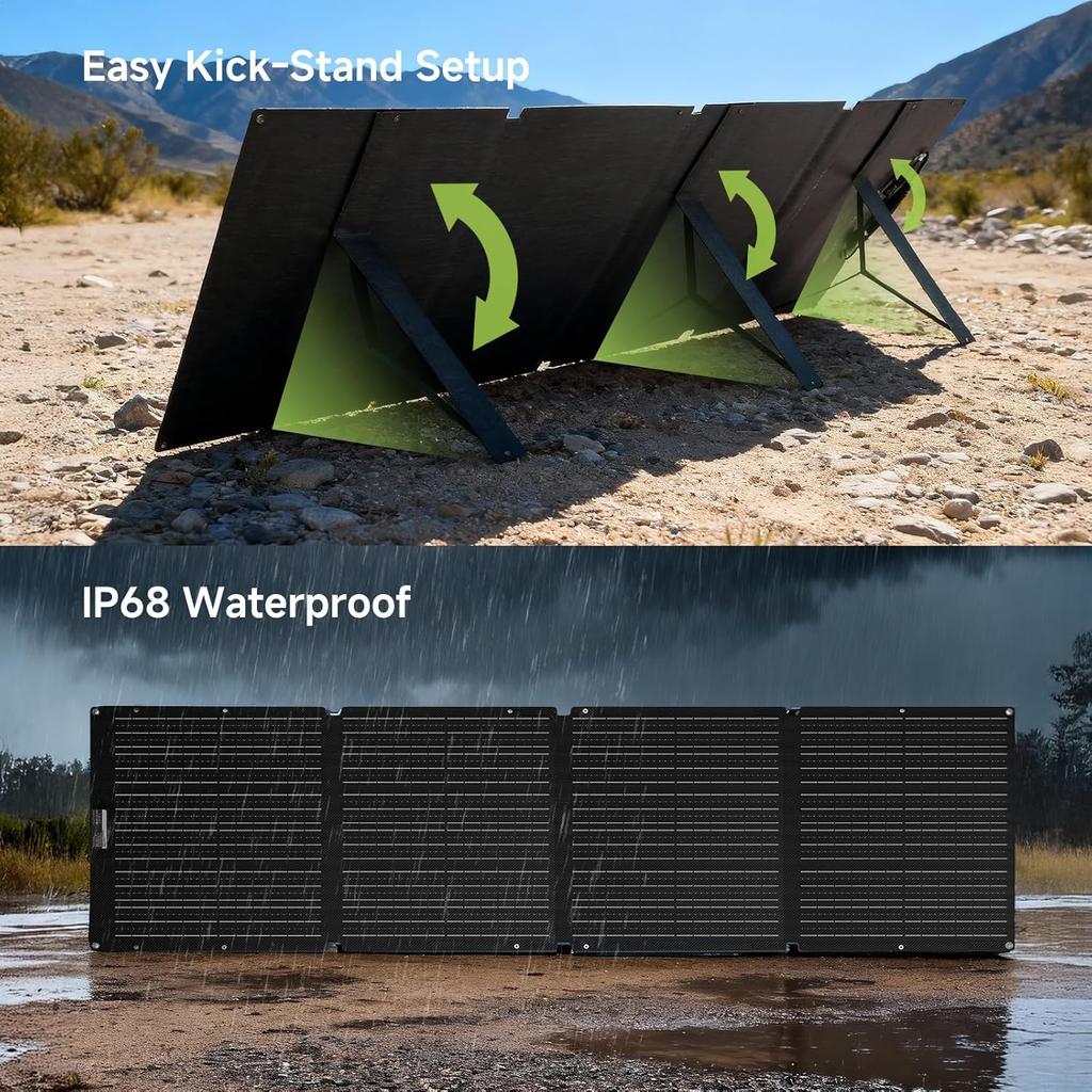 ALLPOWERS SE200 200W Solar Panel, Foldable Solar Panel with Adjustable Stand, IP68 Waterproof ETFE Solar Charger for Power Station
