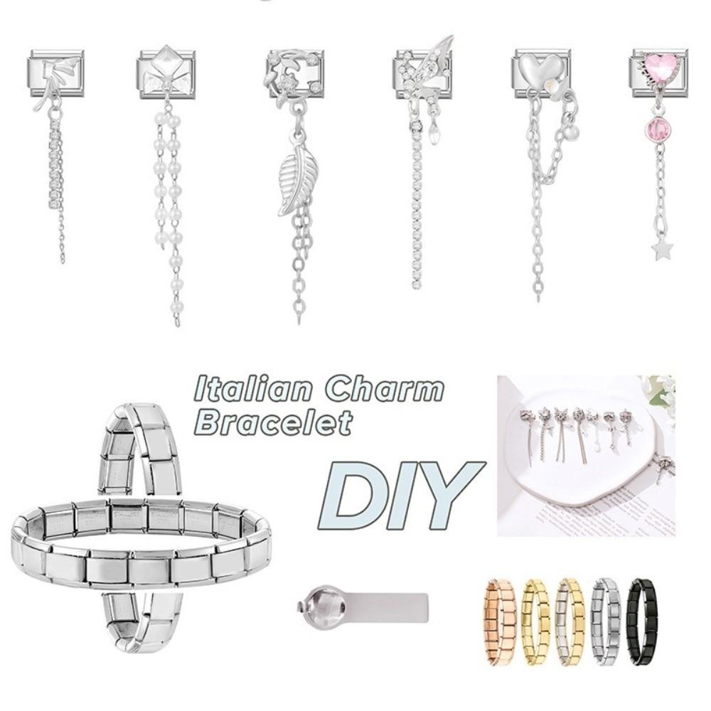 Long Tassel Zircon Bracelet Links Heart Shape Butterfly Bow Knot DIY Jewelry Making Charms 9mm Fit Sparkling