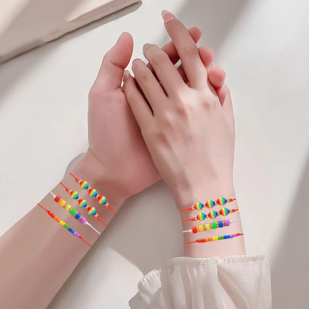 3Pcs/set Love Heart Rainbow Beaded Bracelet Boho Friendship Braided Rope Couple Bracelet Party