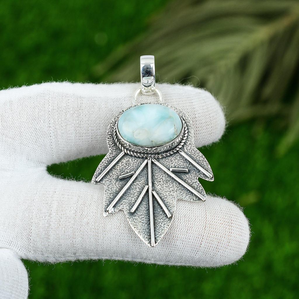 Pendentif Pierre Précieuse Larimar Naturel Argent Sterling 925 Bijoux Indiens Pour Filles