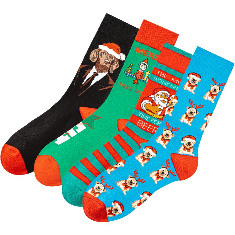 Cotton Plus Size Mid-Calf Fashion Socks - European & American Style Christmas Dog Design for Men & Women