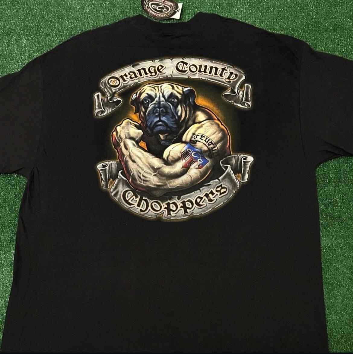 Vintage 90s Y2K Orange Count Choppers Bulldog Biker New York Choppers Shirt XXL XL