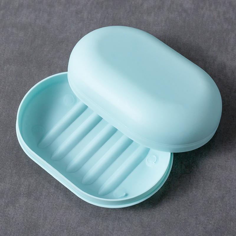 1pc Elegant Oval Plastic Soap Holder with Lid - Portable, Water-Draining Soap Box for Home and Travel Use