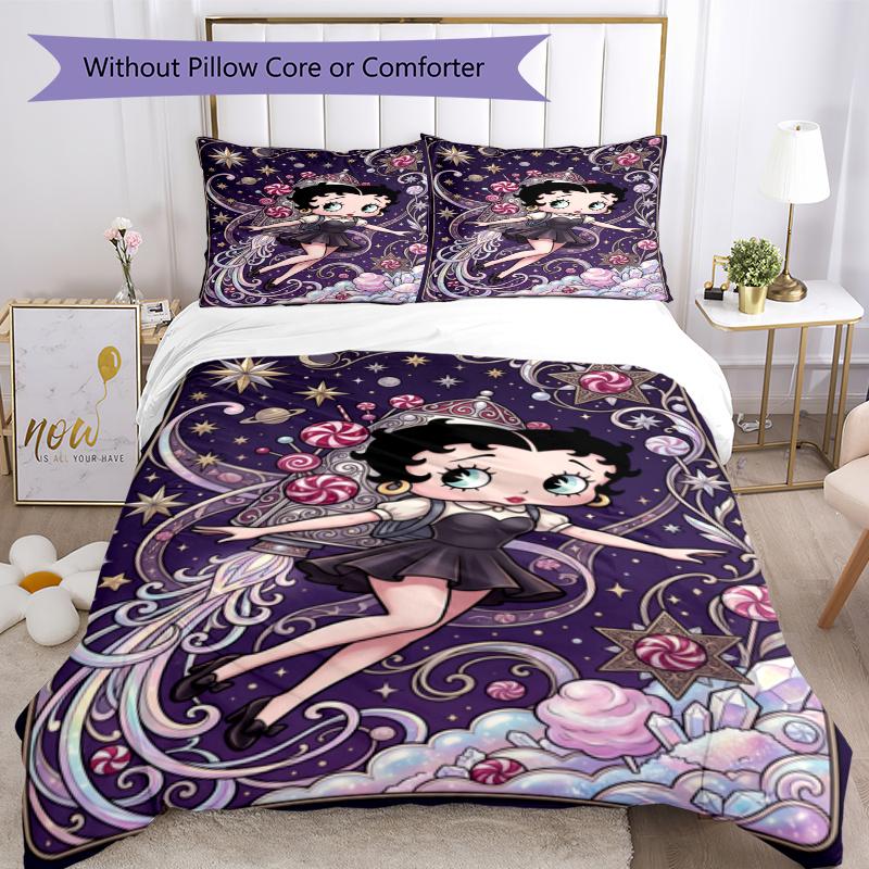 3pcs Duvet Cover Set (1*Duvet Cover + 2*Pillowcase, Without Core), Betty Boop Art Print Soft All‑Season Bedding Set, Home Bedroom Decor Gift
