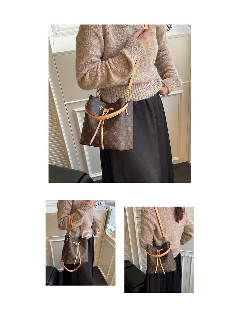 Vintage Blumen-Eimertasche mit Kordelzug - Retro Europäisches/Amerikanisches Design, Handtaschen-/Schulter-/Crossbody-Optionen