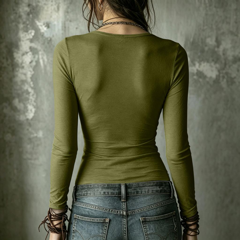 Women's Color V-Neck Long Sleeve Cross Strap Casual Blouse