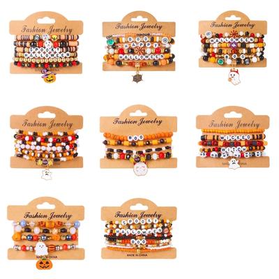 Halloween Elastic Wrist Chain Bat Ghosty Crystal Stackable Bracelets Set For Kids Adults Party Costume Accessory