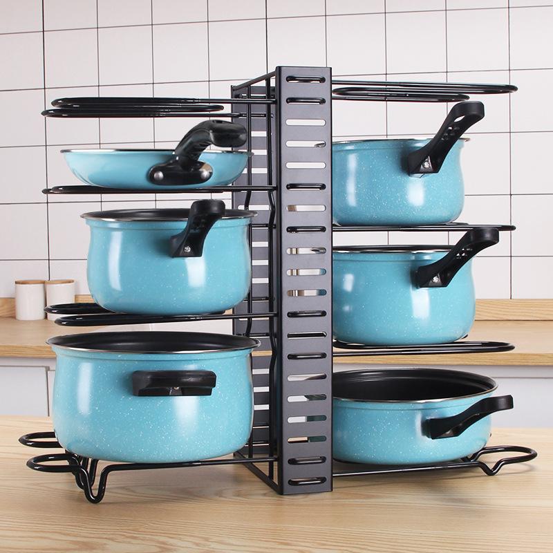 Pots and Pans Organizer Rack Multi-layer Iron Wire Bilateral Pot Cover Storage Rack Pots Lids Storage Holder Kitchen Storage