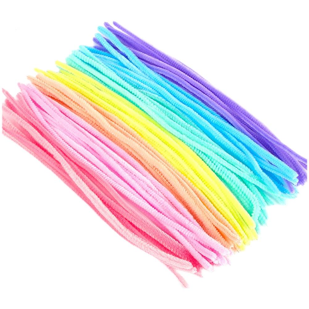 100PCS Colorful Chenille Yarn Pipe Cleaner Fluffy Rods for Children Handmade Flowers and DIY Art Craft Projects