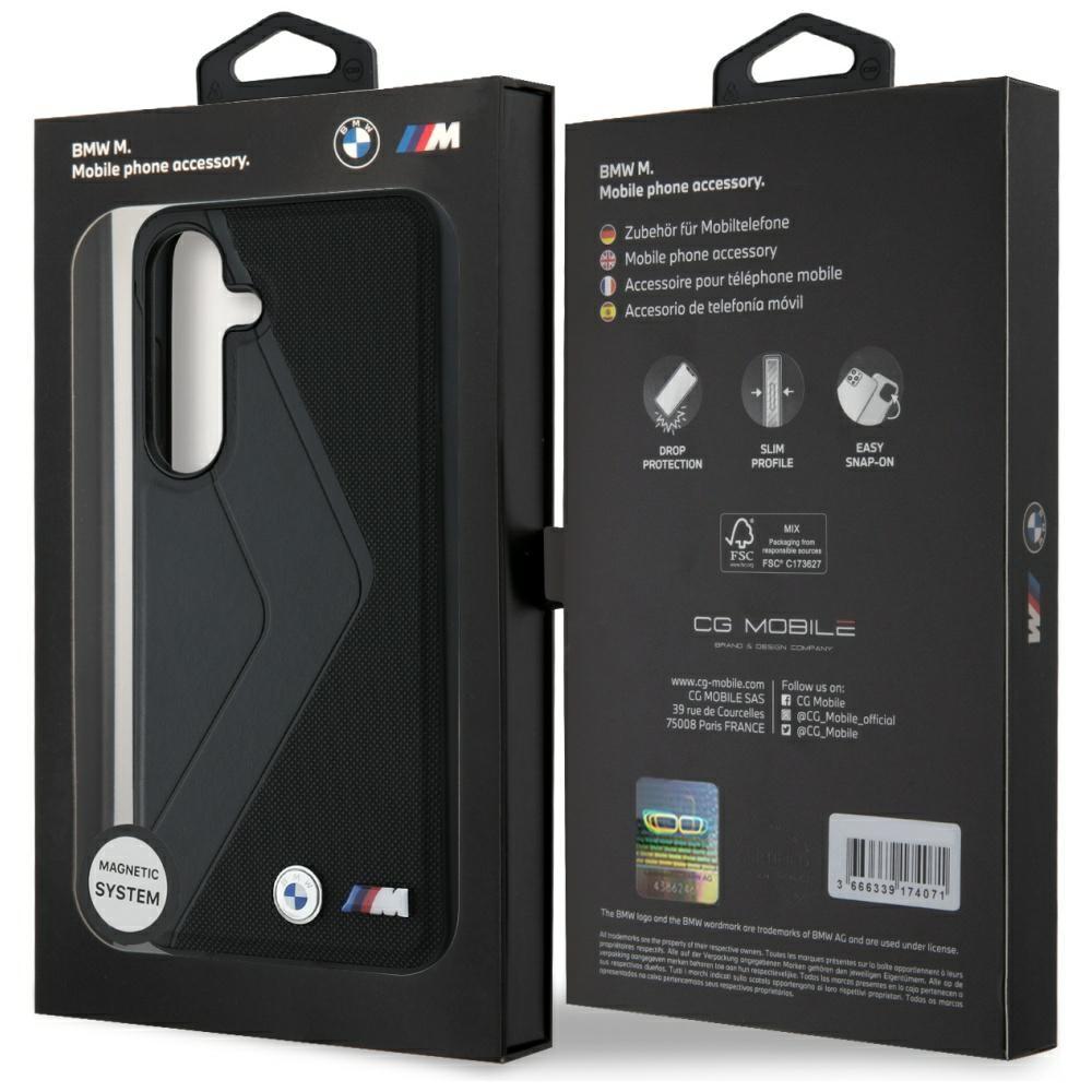 BMW Leather Oversized Stripes MagSafe Case for Samsung Galaxy S25 Black