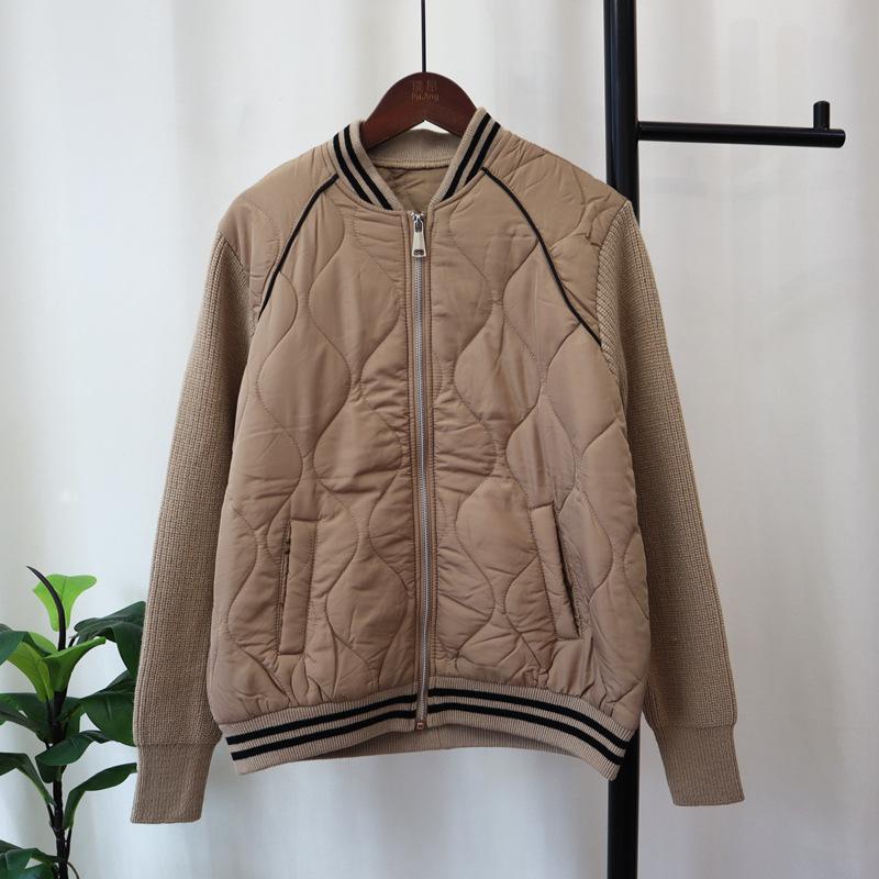 

Осень и зима новый контрастный цвет молния сращивание хлопковая одежда вязаный кардиган свободный повседневный универсальный свитер куртка женская one size fits all хаки