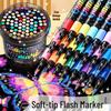 Fluorescent Glitter Marker Pens for Kids' Art and Doodling - Soft Tip Watercolor Sand Flow Pens for Primary School Students