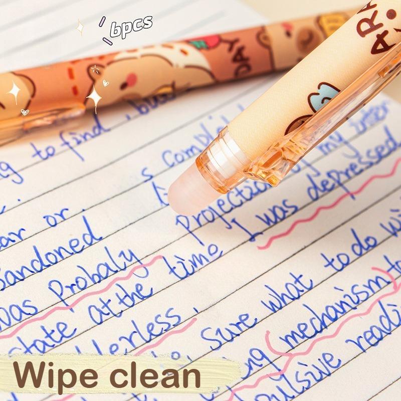 6pcs Erasable gel pen - 0.5mm Side Click Retractable Pens, Smooth Writing No Smudge, Cute Animal Design School & Office Supplies