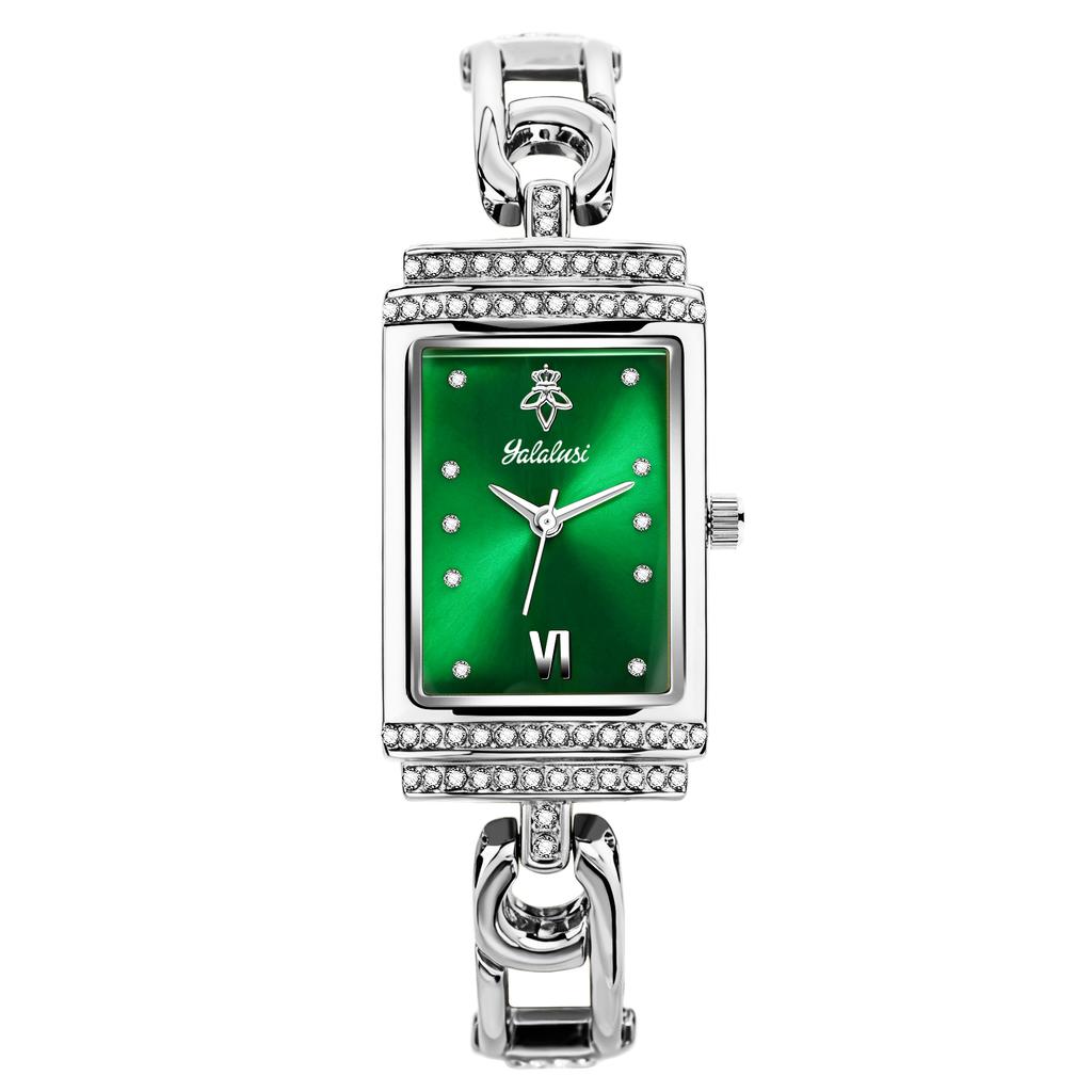 YaLaLuSi Retro Square Green Dial Ladies Watch Gold Rhinestone Chain Strap Waterproof Quartz Dress Watch Luxury Gift for Women
