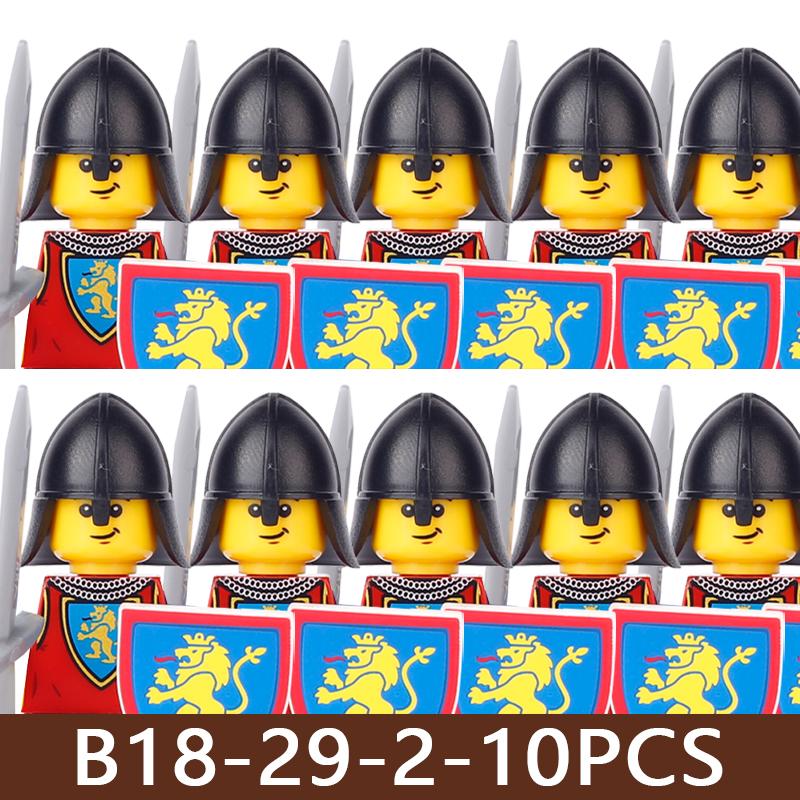 Medeltida Slottssoldat Figurer Byggklossar Militär Armé Riddare Romersk Krigare Infanteri Milis Orcher Tillbehör Klossar Leksaker