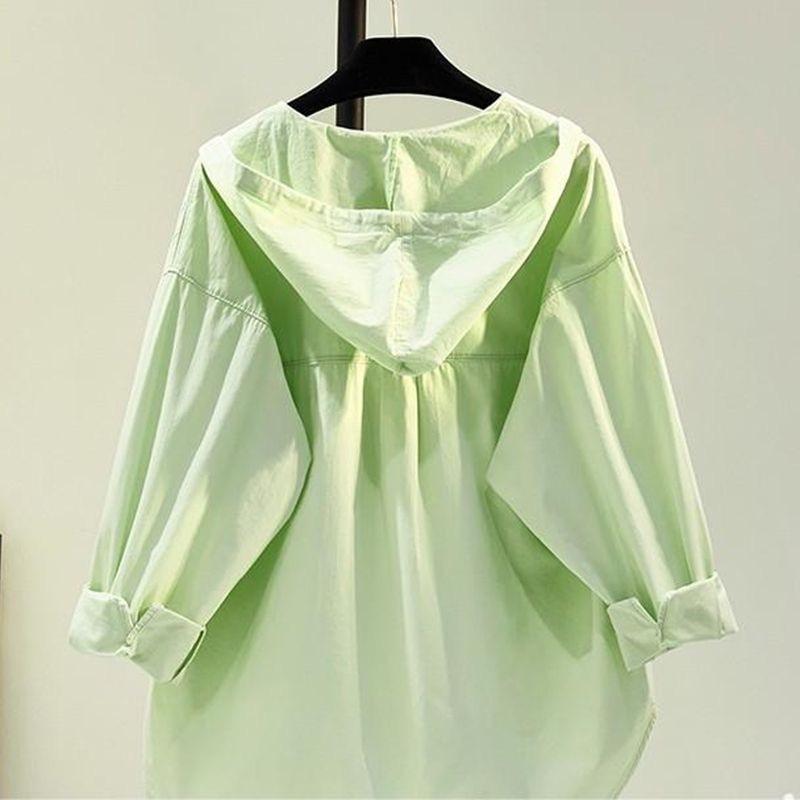 Top Oversize Manica Lunga Moda Coreana Camicetta Bianca Camicia Donna Felpa con Cappuccio Casual Cotone Bluse