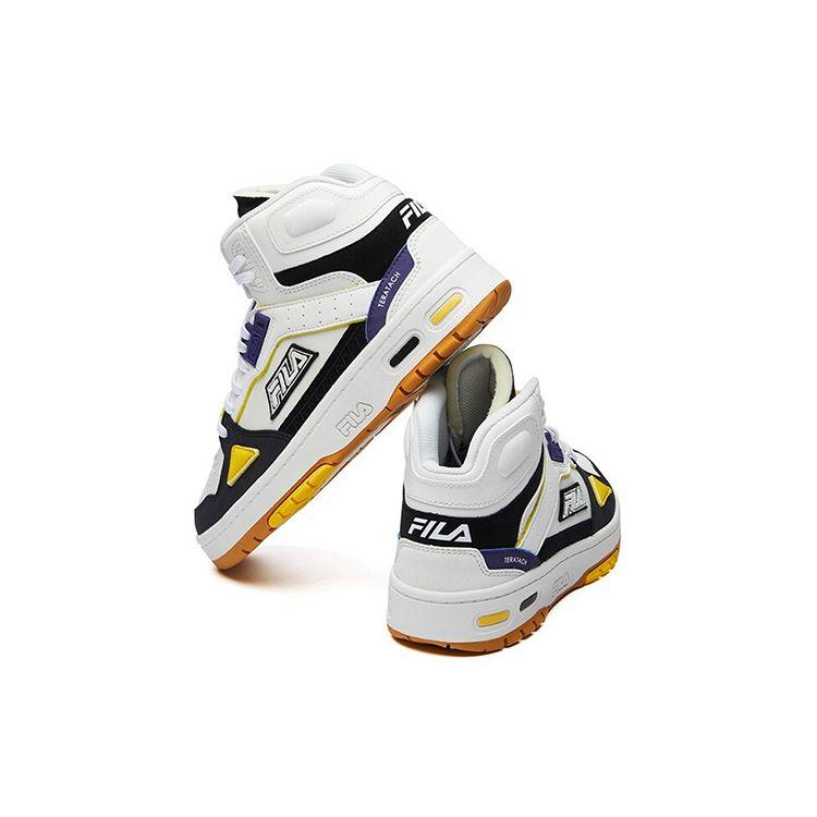 Fila Teratach Synthetic Leather Comfortable Versatile Daily High-Top Retro Basketball Shoes Women Sneaker White Black Yellow F12W111211FBB