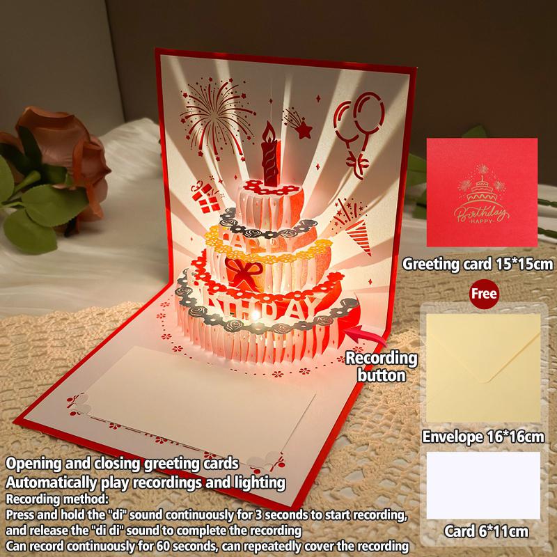 1/5Pcs Music Glowing Lighting Greeting Cards Birthday Blessing Postcard Handwritten Birthday Party Greeting Card