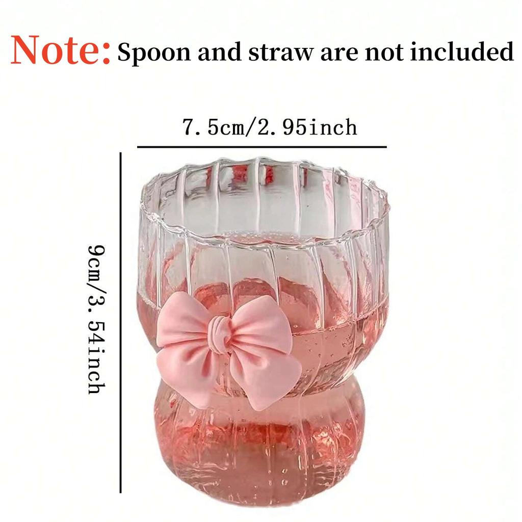 300ml Cute Bow Glass Cup Clear Striped Water Cups Bow-knot Coffee Drinking Mug Household Fruit Tea Juice Glassware Girls Gift
