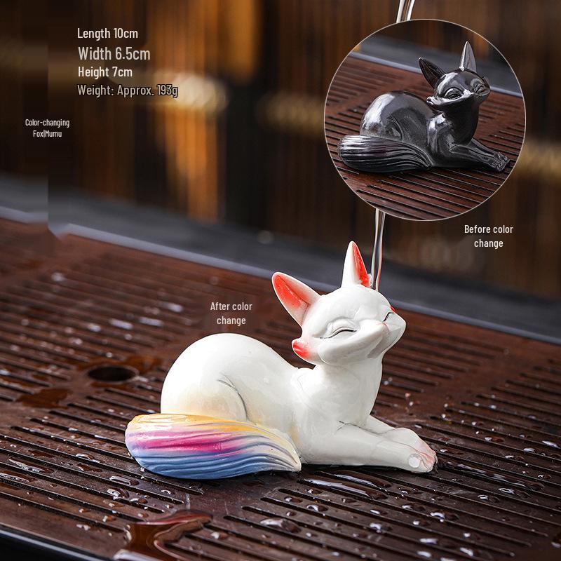 Color-Changing Little Fox Tea Pet: Cute Resin Craft Decoration for Tea Table