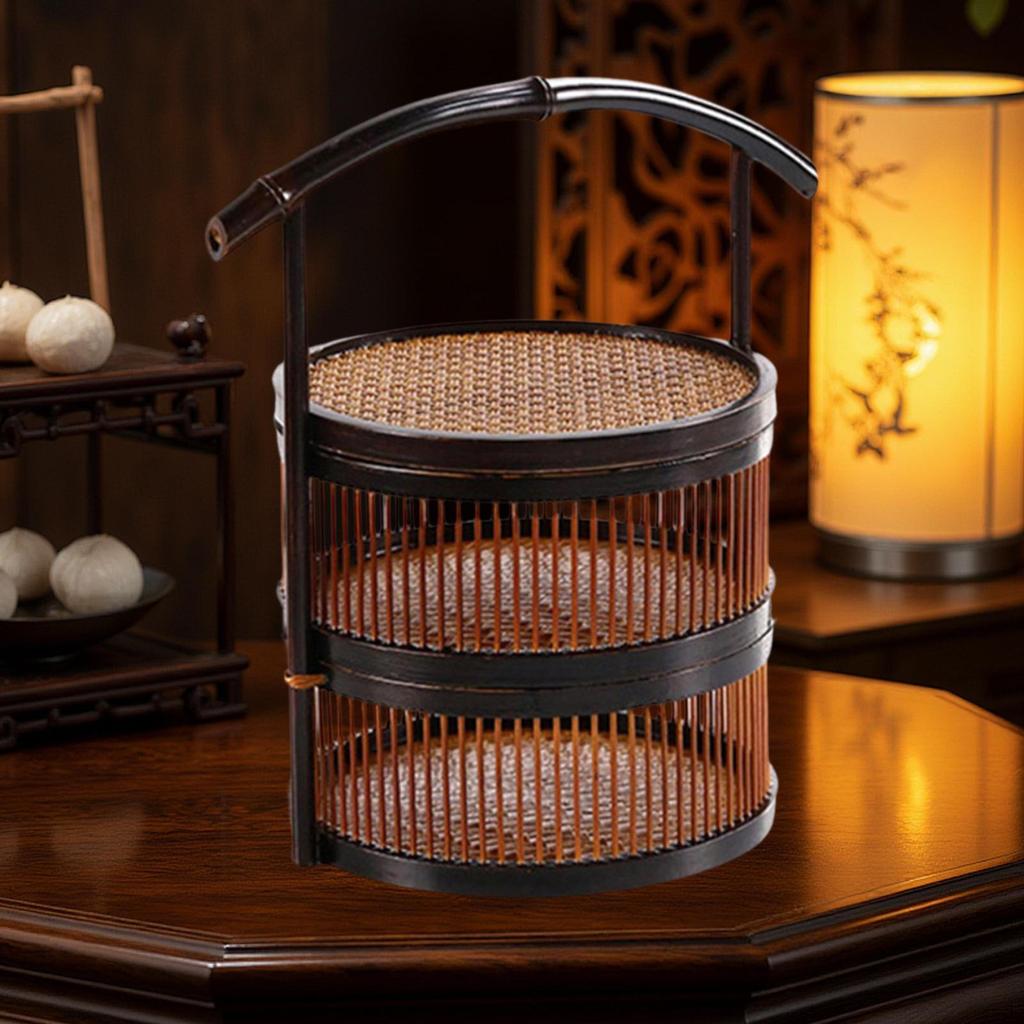 Bamboo Basket Picnic Portable Serving Handmade Food Storage Container for Pastry