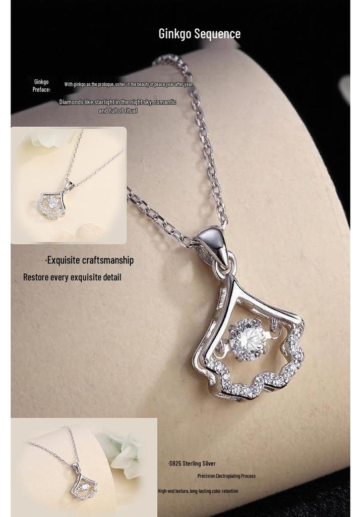 S925 Sterling Silver Ginkgo Leaf Apricot Necklace - Korean & Japanese Style for Women