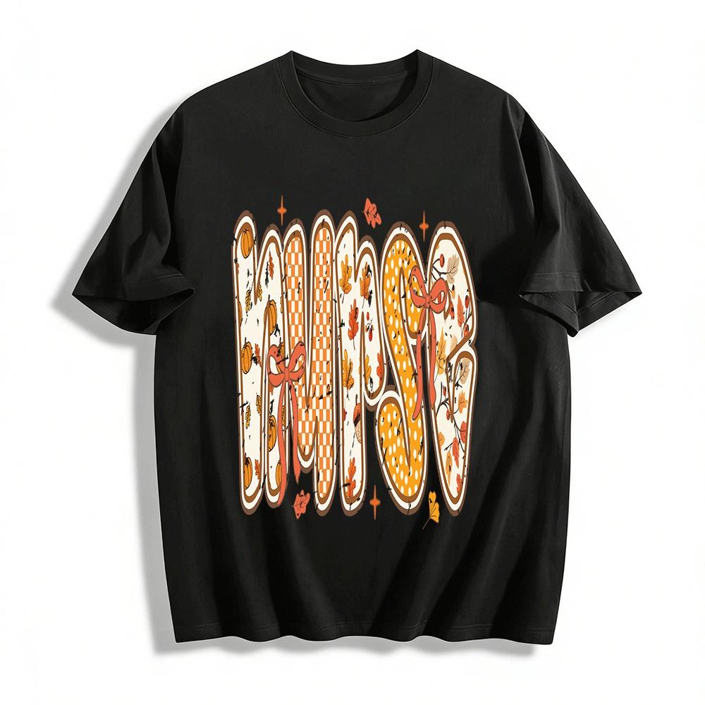 

Thanksgiving Pumpkin & Fall Leaves Graphic Casual Sweatshirt Pure cotton T-shirt XXS