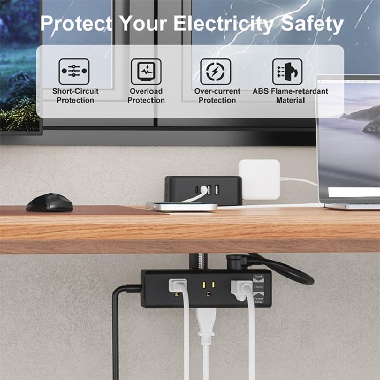 Clamp Mounted MultiCharging Hubs 13AC Outlets USB C Port PD20W Fast Chargers ABS Fireproof Housing Office Essential