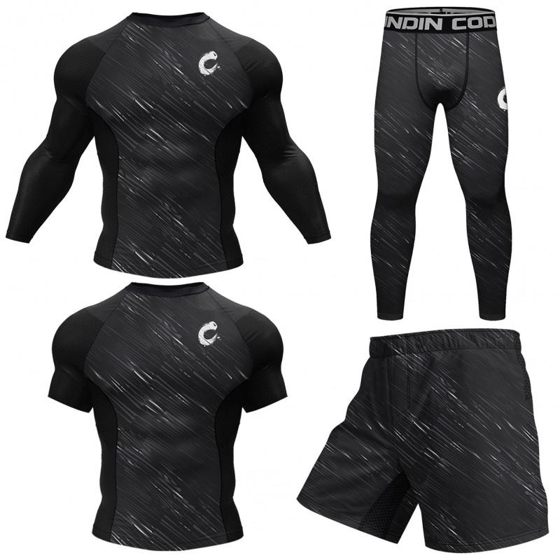 Mens 4-Piece Athletic Compression Set Long Sleeve T-Shirt Pants Quick-Dry Sportswear Running Gym Workout