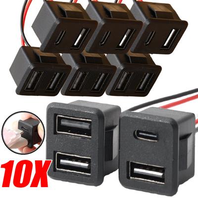 Schwarze Doppelschichtige USB-Buchse Typ-C USB-Lampe Ladebuchse Strombuchse mit Kabelanschluss Autozubehör 1-10 Stück