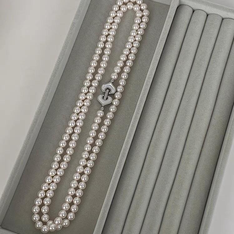 Shell Love Ring Buckle Design Shijia Pearl Necklace Temperament Is Round And Strong Light Imitation Pearl Long Sweater Chain