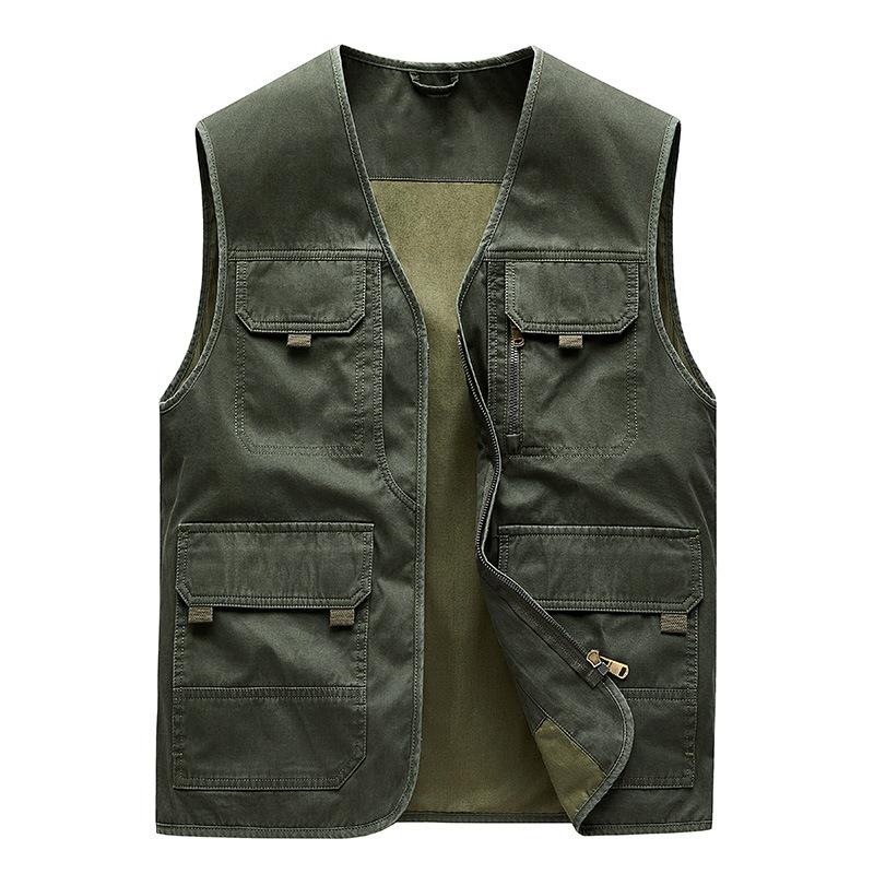 Odzież robocza z wieloma kieszeniami, Płaszcz z czystej bawełny, Męski luźny casualowy płaszcz z dekoltem V, Kurtka