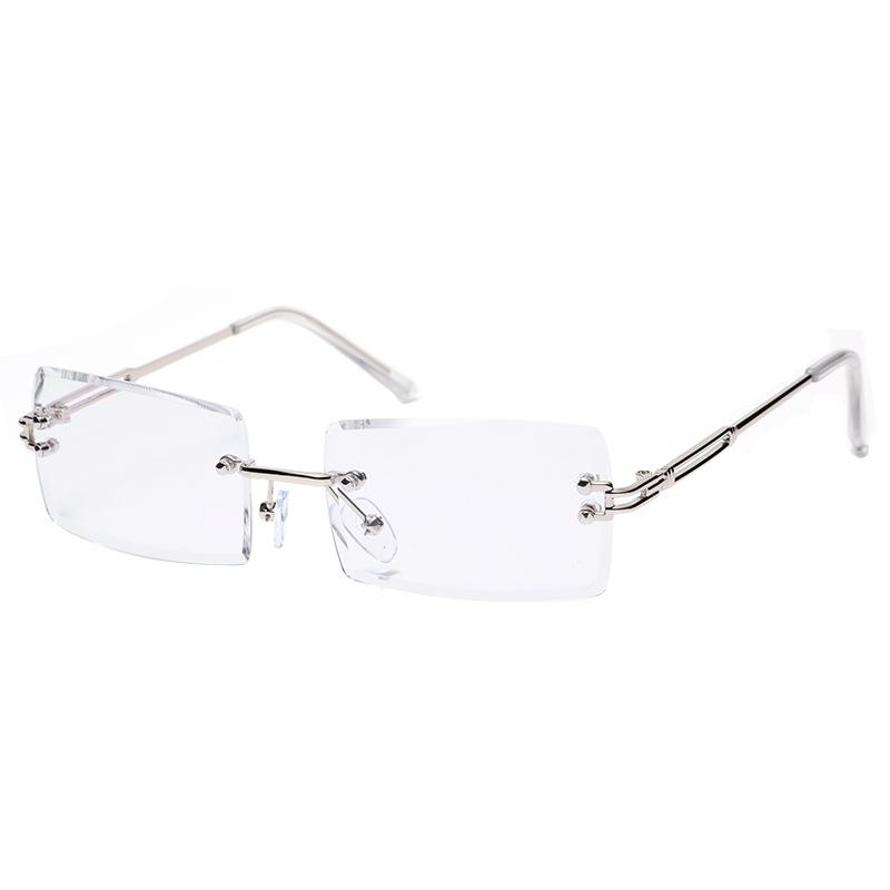 2 Pack Men's Metal Rimless Yuppie Casual Fashion Glasses With Flat Lens, Ideal Choice For Gifts