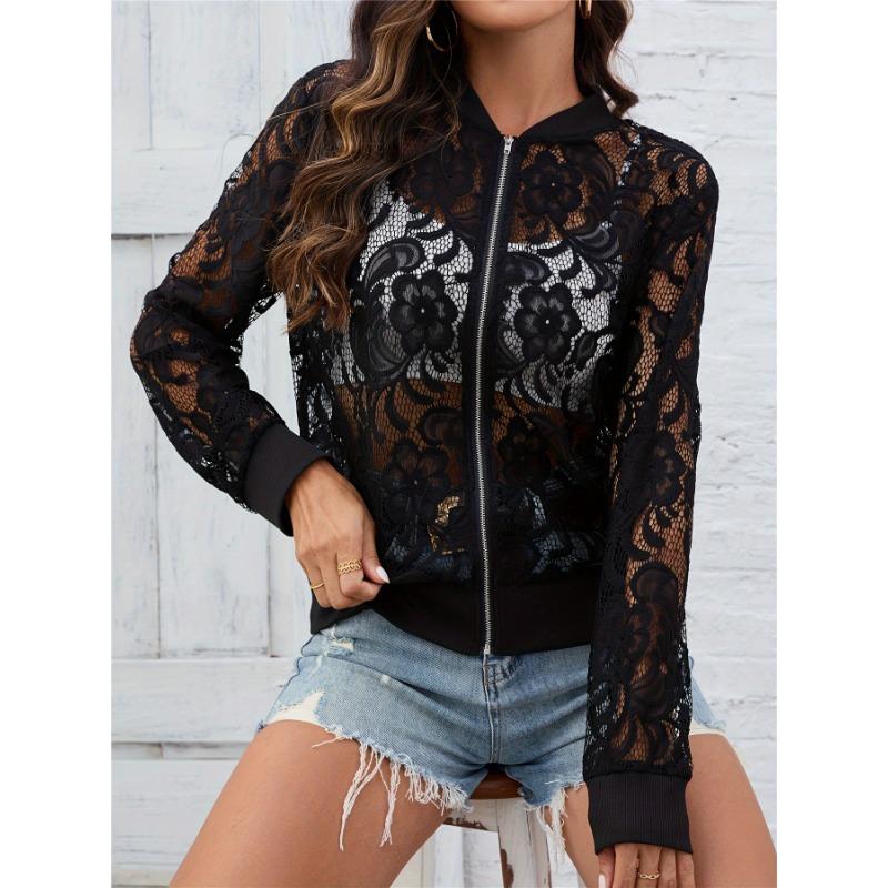 Women's Casual Jacket - Stretchy Polyester-Spandex Blend, Semi-Sheer Blue Lightweight,