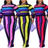 Plus Size Womens Stripe Long Sleeve Top Pants Set Comfortable Casual Outfit Season Large Sizes 1XL To 5XL