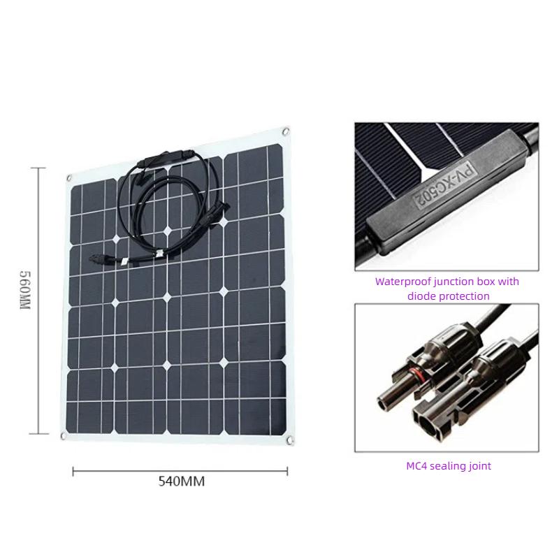 Venkovní monokrystalický 50W poloflexibilní solární panel Panel pro výrobu solární energie Fotovoltaický modul