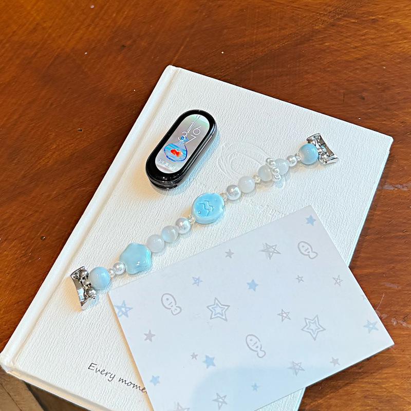 

Compatible with Apple Watch Series 11 Band, Ceramic Pearl with Fish Bubbles Design, Also for Huawei GT5, Xiaomi. Self-measured 22mm синій