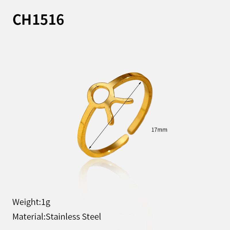 European and American plated stainless steel 18k gold personality creative simplicity 11 constellation opening adjustable titanium steel ring