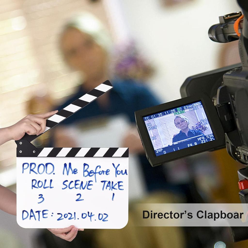 Andoer 30 * 24cm/ 12 * 9in Acrylic Film Clapboard Movie Directors Clapper Board Slate Cut Action Scene Blank Clap Board Dry Erase with White & Black