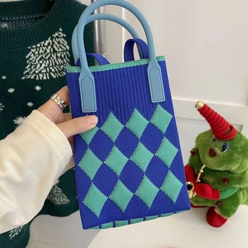 Sommer Damen Niedliche Mini-Tasche Vielseitige Mode Handytasche Cartoon Gestrickte Handtasche Umhängetasche Umhängetasche