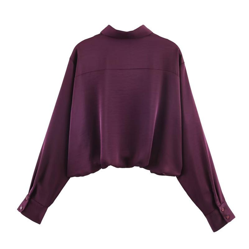 European American 2025 Winter Fashion Casual Silk Satin Balloon Fit Shirt