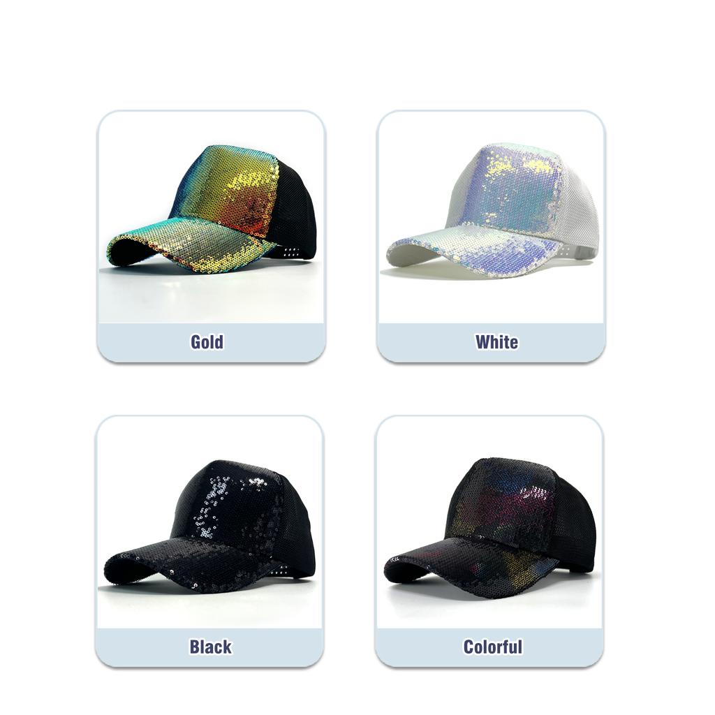 New Fashion Unisex Adjustable Baseball Cap With Shiny Sequins Rainbow Sequins Classic Men Women Outdoor Casual Sport Trucker Hat