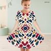 Little Girls Round Neck Short Sleeve Watercolor Printed A Line Flared Dress
