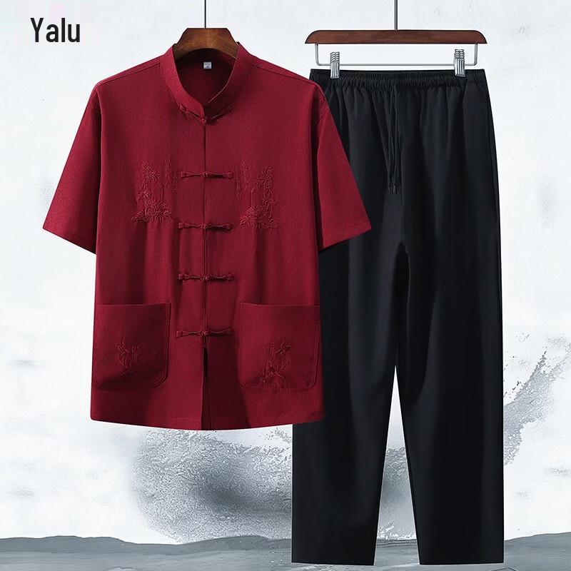 Men s Chinese Style Silk Blend Tang Suit Set M